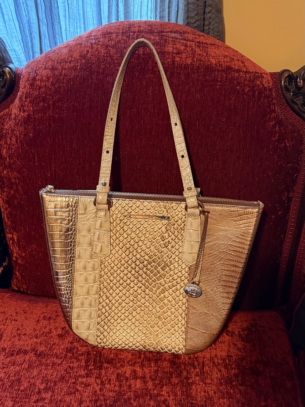 Brahmin Gold Metallic Croc-Textured Tote - Brahmin